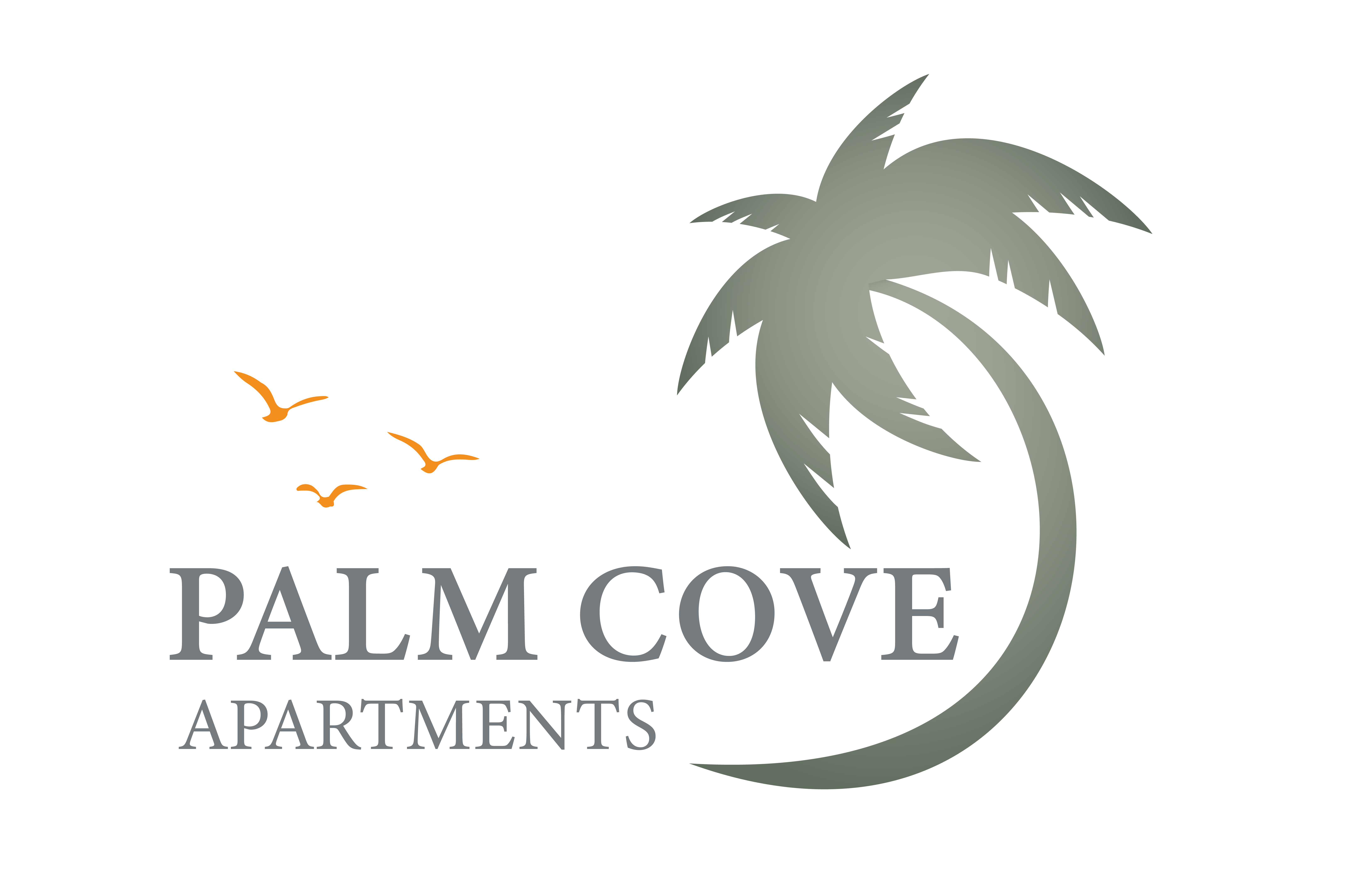 apartments logo with a palm tree and birds
